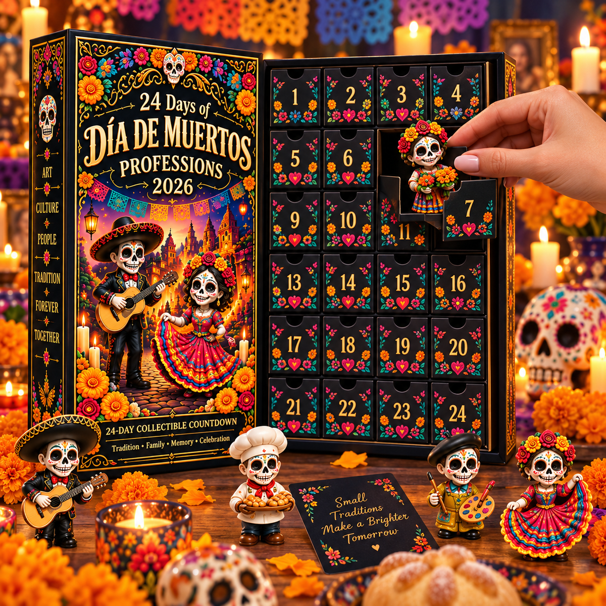 24 Days of Día de Muertos Professions 2026 – 24-Day Collectible Countdown Calendar with 24 Unique Profession Miniatures, Colorful Day of the Dead Gift Collection