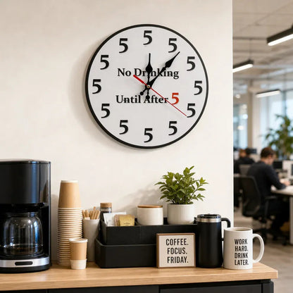 Happy Hour Starts at Five 🍹 Funny Round Wall Clock for Bar & Kitchen Décor
