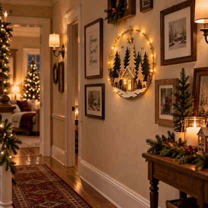 Lighted Woodland Christmas Cabin Wall Decor