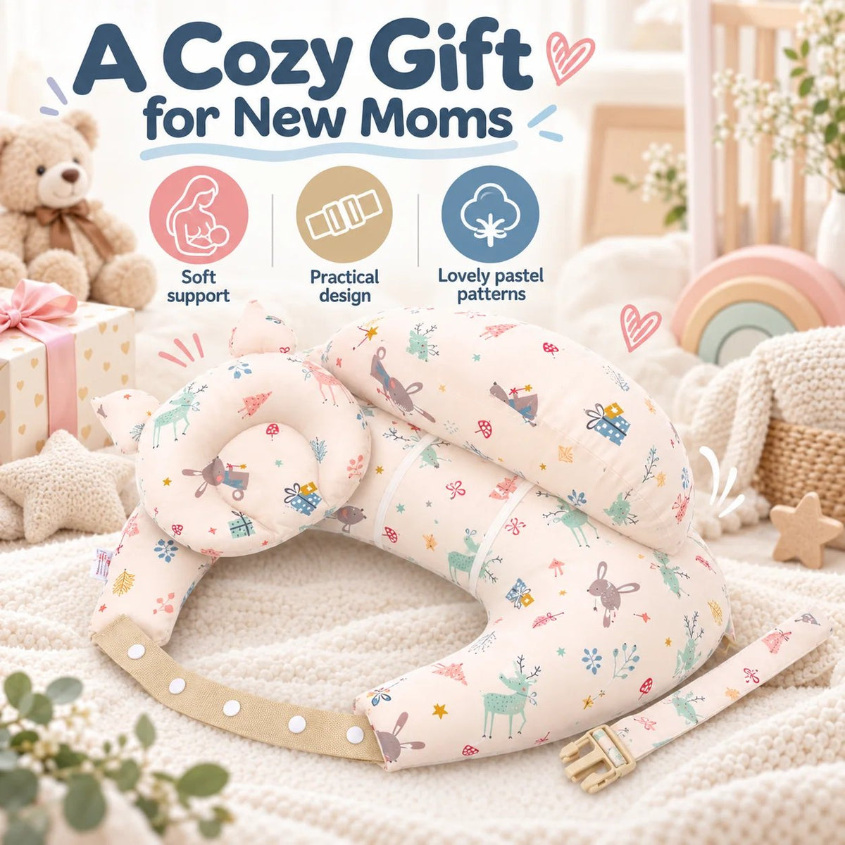 Adjustable Nursing Support Pillow 🍼 – Feeding Cushion with Strap