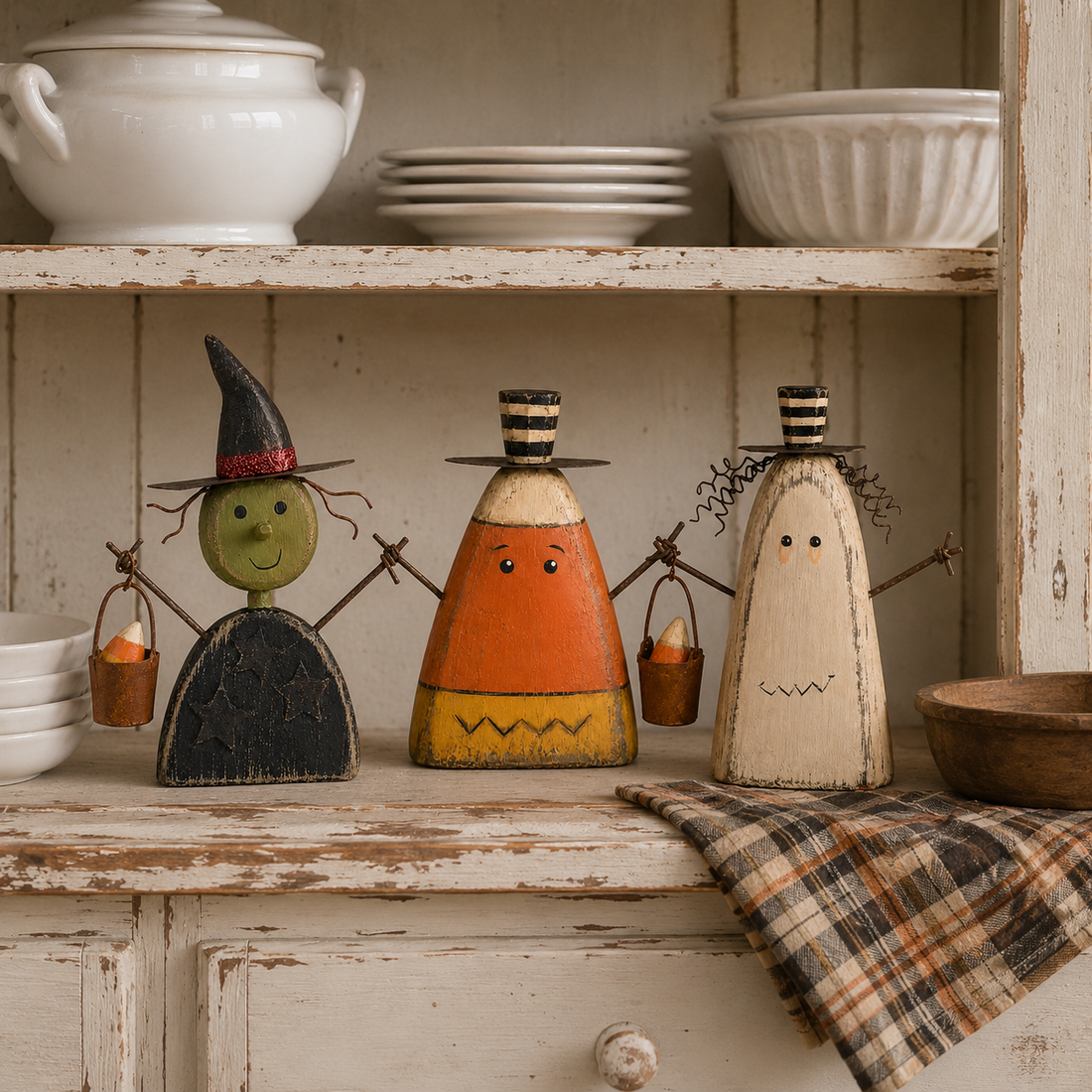 Miniature trick-or-treat bucket and weathered finish detail