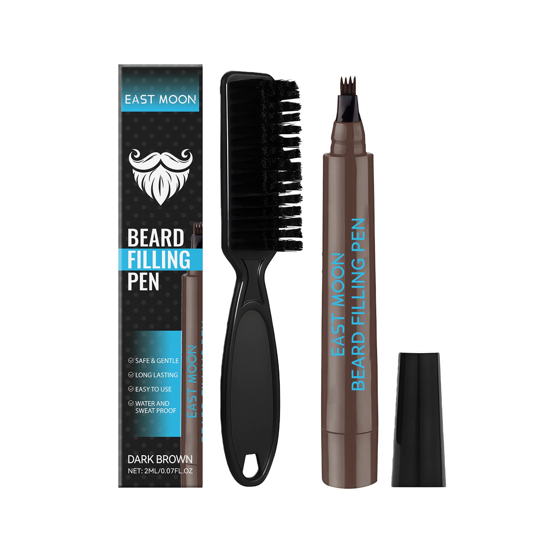 Beard Filler Pen 2-Piece Set with Brush Waterproof & Long-Lasting for Men