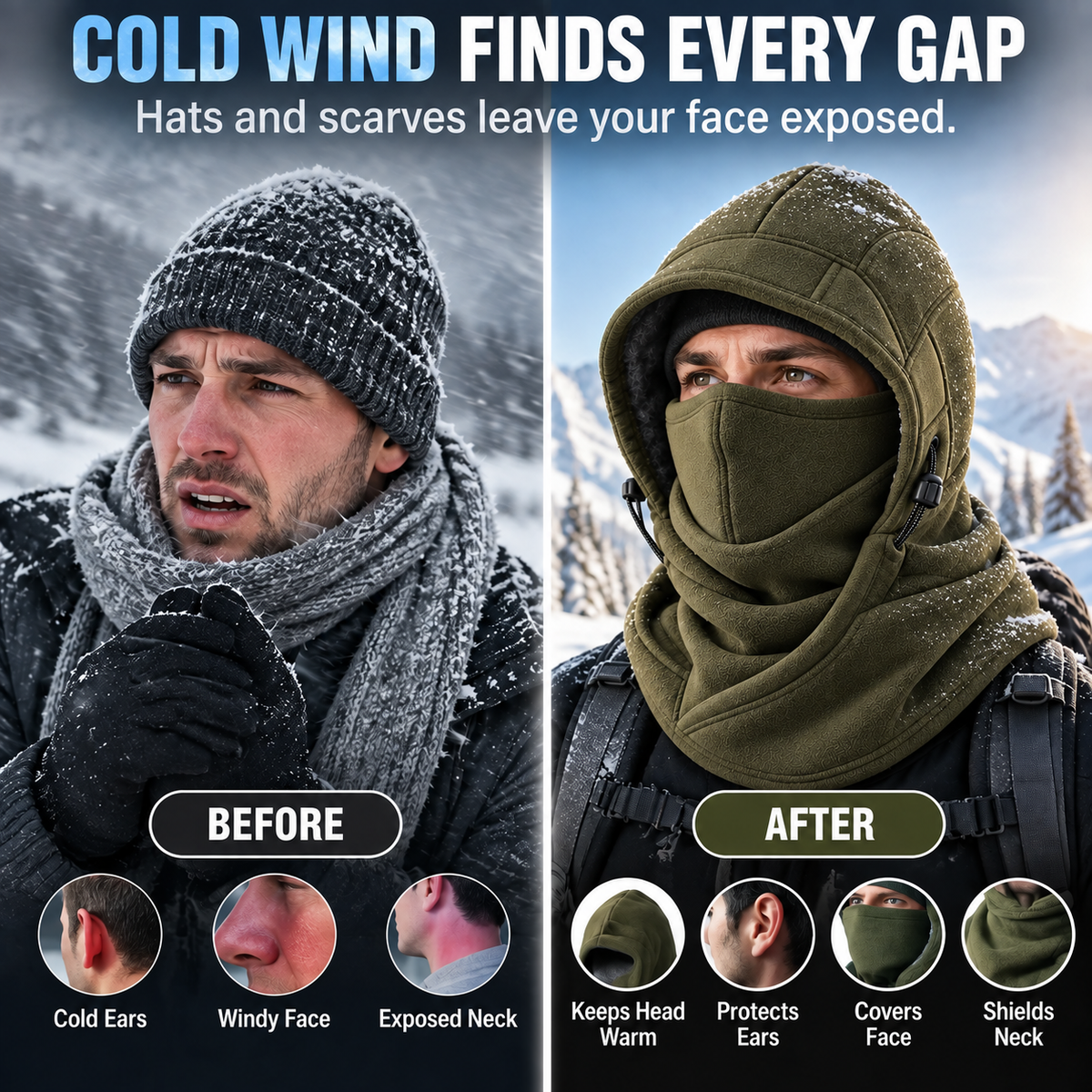 🥶 Fleece Balaclava Hood – Full Face & Neck Winter Protection for Outdoor Adventures
