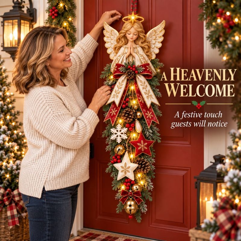 💯🔥49% OFF✨👼 Lighted Angel Christmas Door Swag – A Heavenly Holiday Welcome