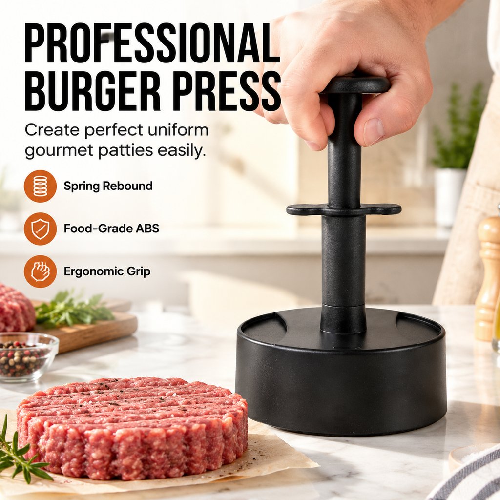 🍔 Spring-Loaded Burger Press – Easy Patty Maker for Beef, Shrimp & More