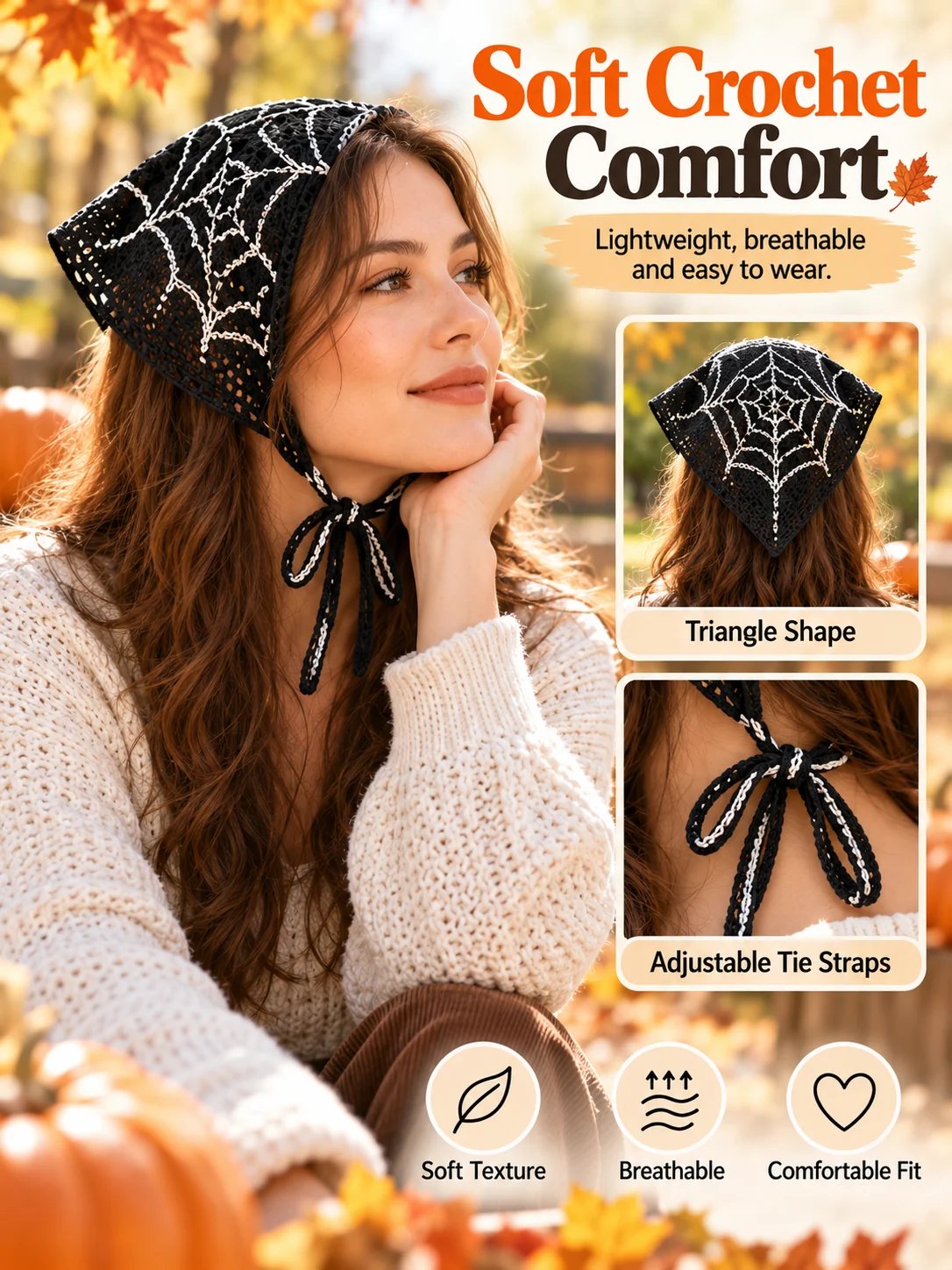 🔥HOT SALE🔥🎃 Halloween Style Deal – Boho Ghost Print Head Scarf 👻 Cute Seasonal Hair Accessory for Festive Looks 🦇