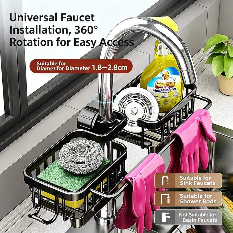Stainless Steel Over-Faucet Rack 🧽 – Sink Sponge Organizer with Removable Drip Tray