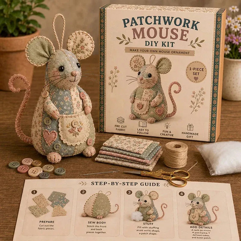 🎁 Handcrafted Vintage Mouse Plush Sewing Kit 🧵 DIY Heirloom Craft Gift Set