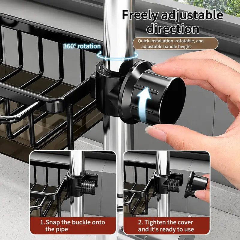 Stainless Steel Over-Faucet Rack 🧽 – Sink Sponge Organizer with Removable Drip Tray