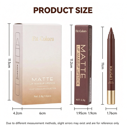 6pcs/set Long-lasting Matte Brown Lipstick