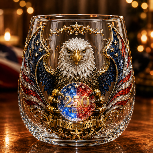 🦅🇺🇸 250 Years American Heritage Eagle Whiskey Glass | 3D Patriotic Decorative Bourbon Glass Art Cup (1776–2026)