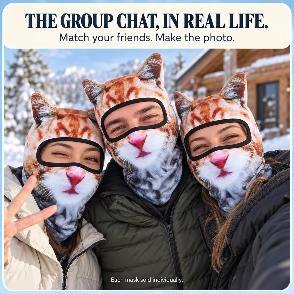 🐆❄️ Snow Leopard 3D Cat Balaclava with Ears – Cozy Full-Face Ski Hood