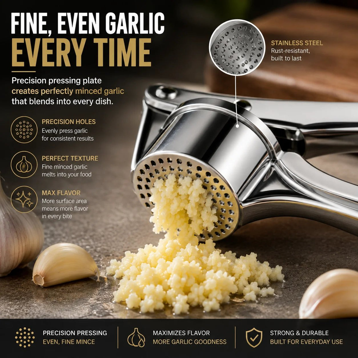 🧄 Pro Stainless Steel Garlic Crusher – Effortlessly Mince Fresh Garlic in Seconds