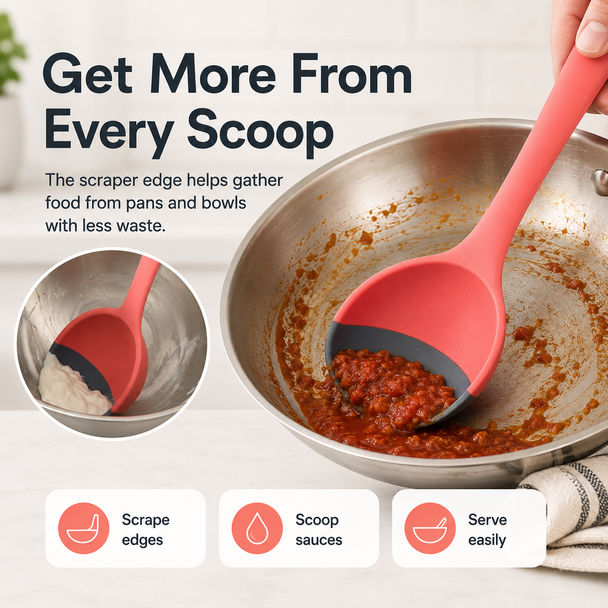 🥄 2-in-1 Silicone Cooking Spoon – Scoop, Scrape & Serve with Ease