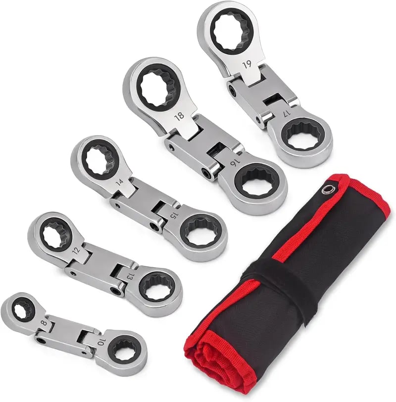 💯🛠️ 5-Piece Stubby Flex Head Ratchet Wrench Set | 72-Tooth Metric Mechanic Tools