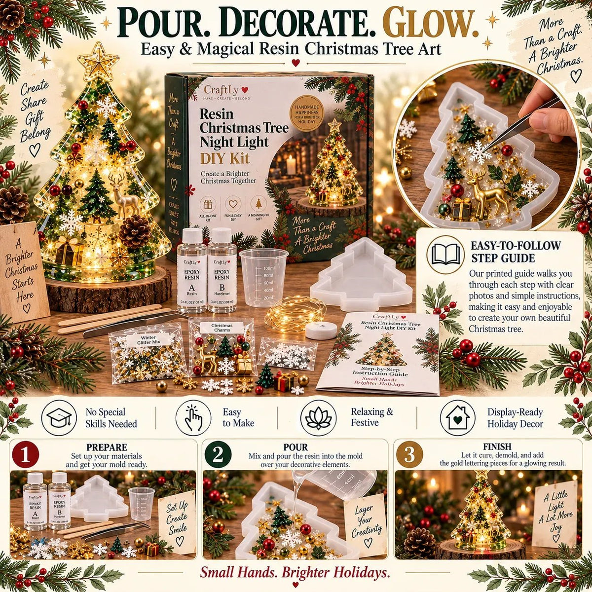 ✈️ Buy 2+ Get Free Shipping🎄✨ DIY Christmas Glow Tree – Beginner-Friendly Resin Craft Kit with Lights & Festive Decorations