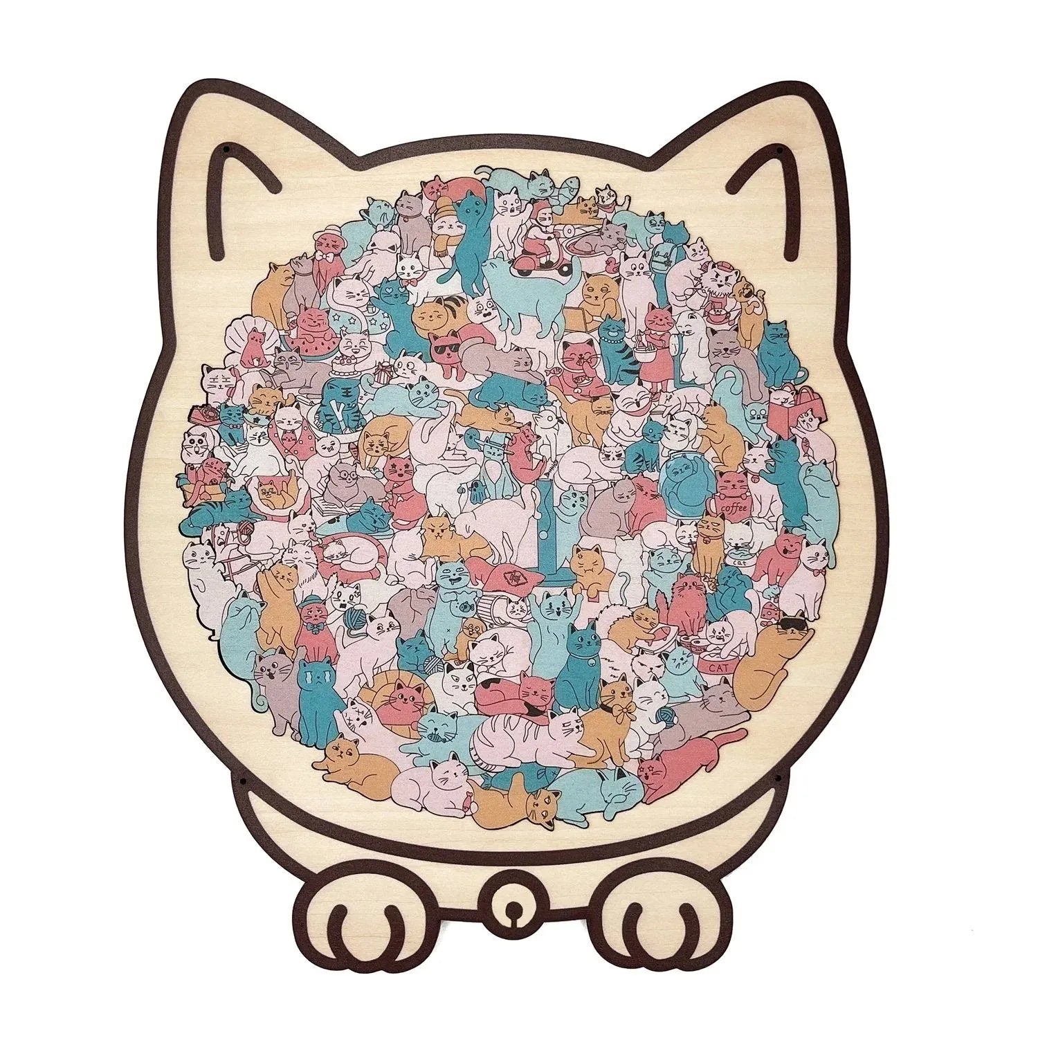 🎁135-Piece Morandi-Colored Cat Shaped Wooden Jigsaw Puzzle