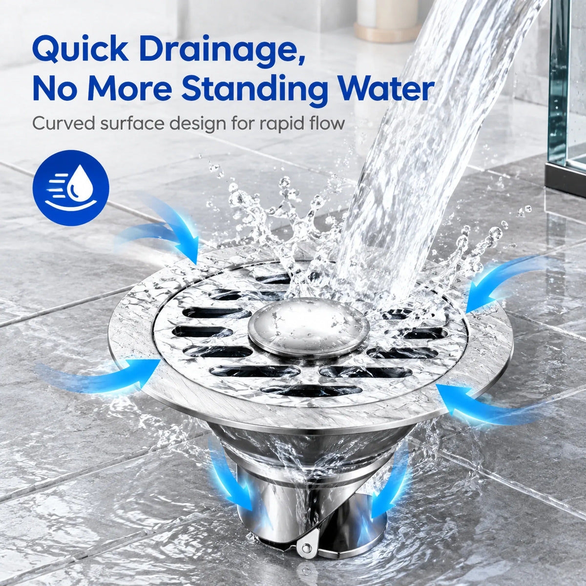 Stainless Steel Floor Drain 🚿 – 3.94" Gravity Seal with Hair Filter & Odor Control
