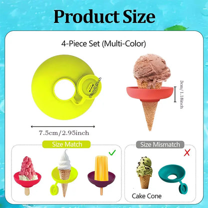 🍦 4-Piece Silicone Ice Cream Cone Holder Set with Leakproof Drip Covers