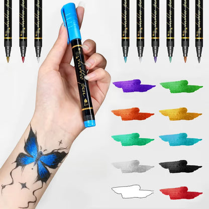 🎨✨ Vibrant 10-Piece Temporary Tattoo Pens for Creative Skin Art & Custom Designs 🌈