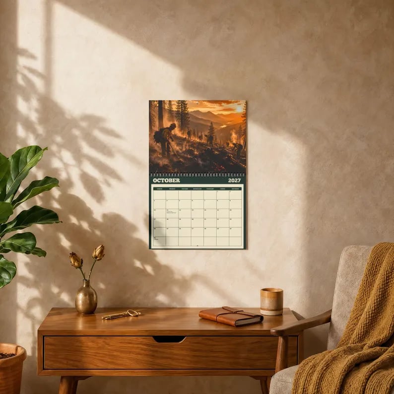 📅2027 Wildland Firefighter Calendar, Wildfire Wall Calendar, Fire Crew and Aerial Firefighting Art, Firefighter Gift
