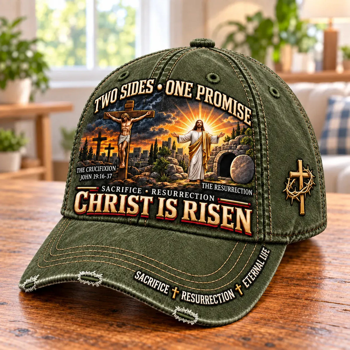 🔥✝️ Christ Is Risen Two Sides One Promise Baseball Cap (🧢100% Cotton)