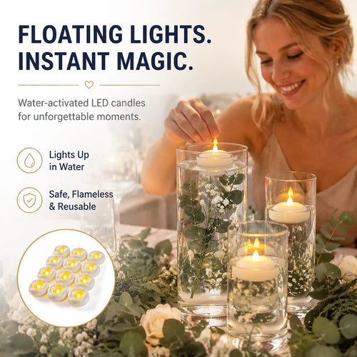 🕯️Water-Activated Flameless Floating LED Candles – Romantic Waterproof Glow for Any Occasion