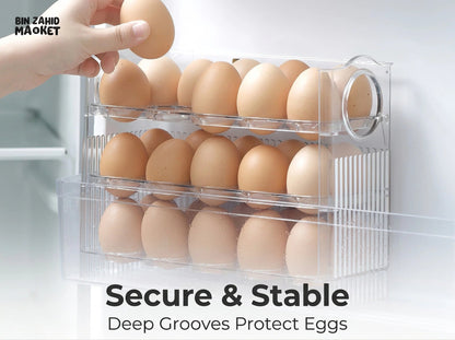 🥚 30-Egg Fridge Keeper – Clear Stackable Storage Tray with Protective Lid, Green