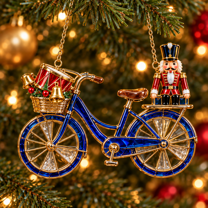 🎄 2026 Vintage Stained Glass Christmas Bicycle Ornaments – Set of 6