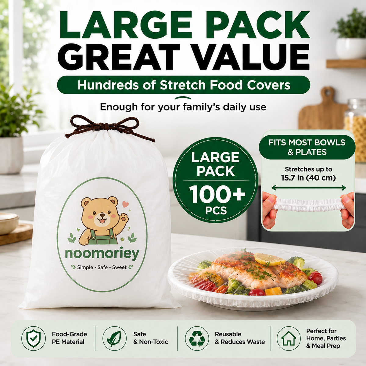 🍽️✨ 100PCS Stretch Food Covers – Quick, Easy & Mess-Free Freshness