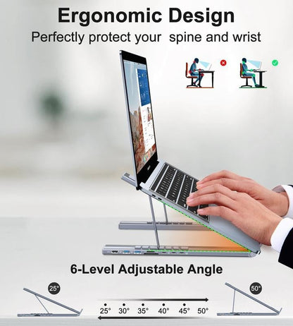 🏠💻 8-in-1 USB-C Laptop Stand Hub for a Clutter-Free Desk, Perfect Gift for Students and Professionals