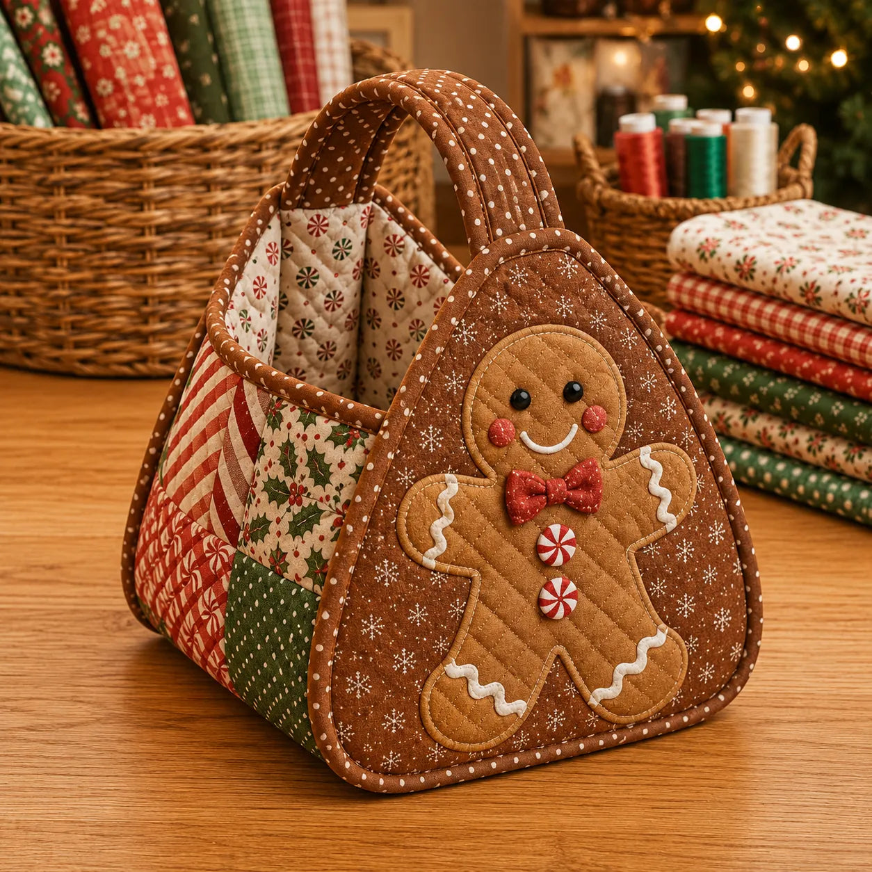Christmas Quilted Carry Basket Sewing Kit