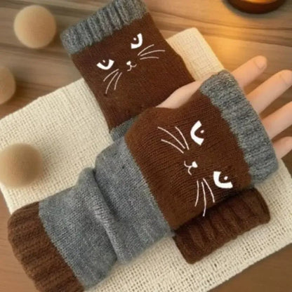 🐱 Cozy Cat Knit Fingerless Gloves – Cute Winter Hand Warmers