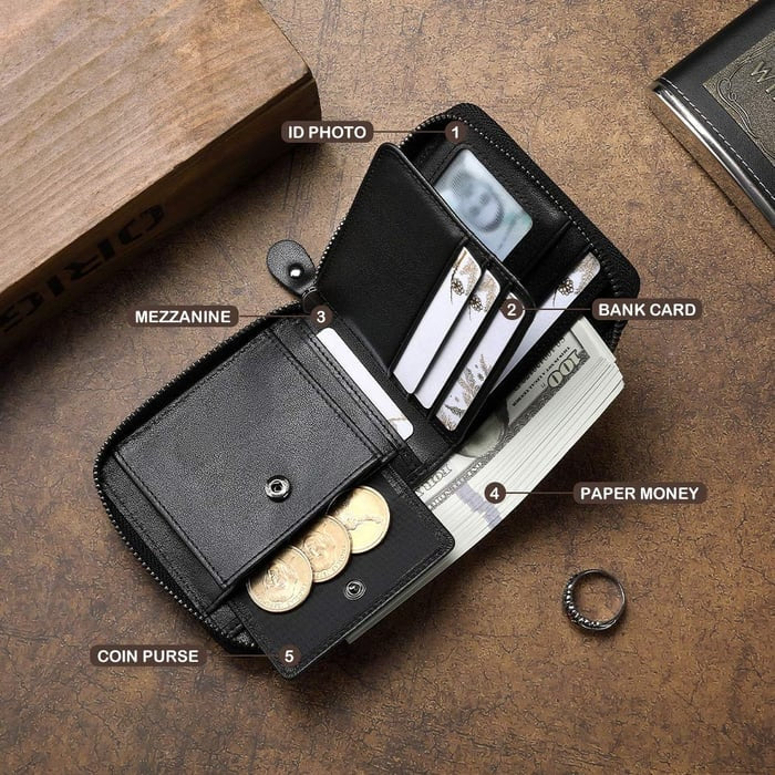 Men’s Calfskin Full-Zip Organizer for Cards, Cash & Daily Essentials 👝