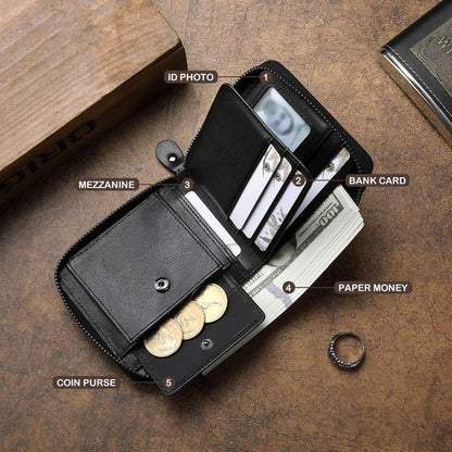 Men’s Calfskin Full-Zip Organizer for Cards, Cash & Daily Essentials 👝
