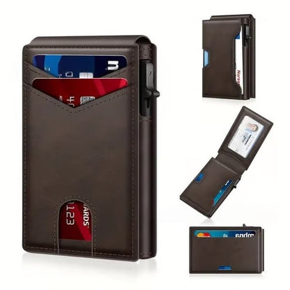 🔥🔥Wallet for Men - with Pop Up Aluminum Case Slim Slots Credit Card Holder RFID Blocking Bifold Minimalist Wallet