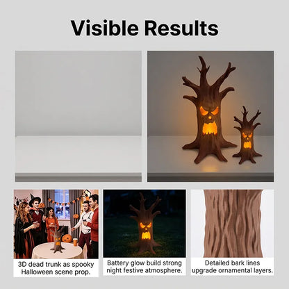 👻Spooky Haunted Tree Trunk Ornament 3D Printable LED Candle Holder Halloween Glowing Table Decor