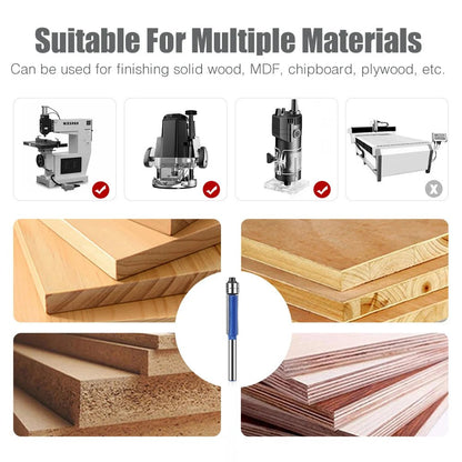 🪵 4-Piece Flush Trim Router Bits – Dual Bearings, 1/4" Shank