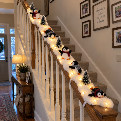 🐧 Penguin Christmas Stair Decor –❄️ Cozy Snowy Holiday Accent for Your Home