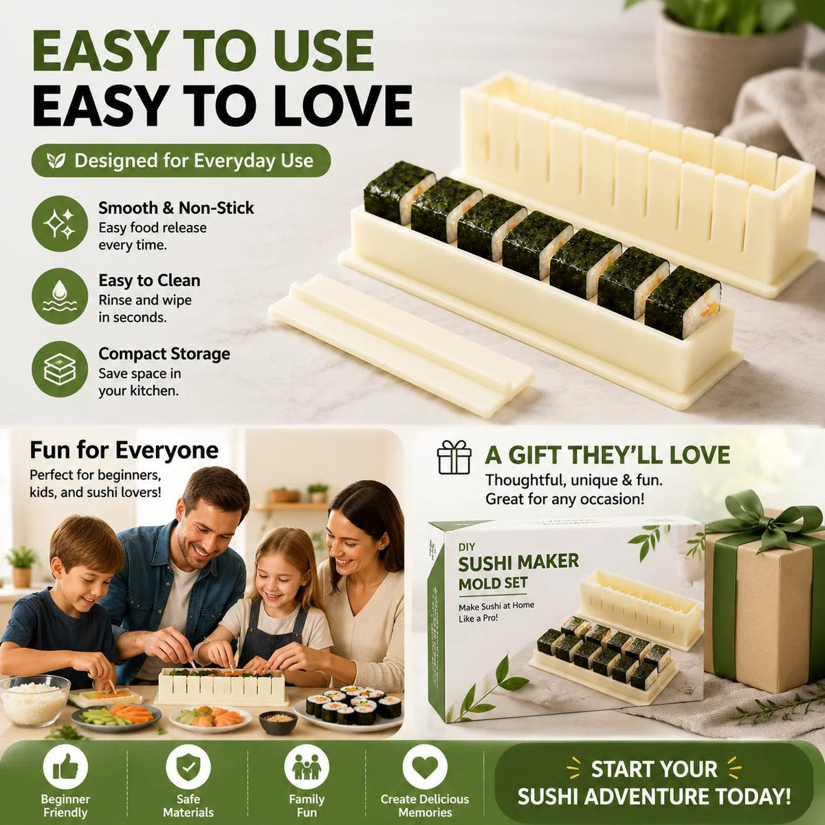 🍣 Easy Sushi Roll Mold for Homemade Japanese-Style Rolls at Home