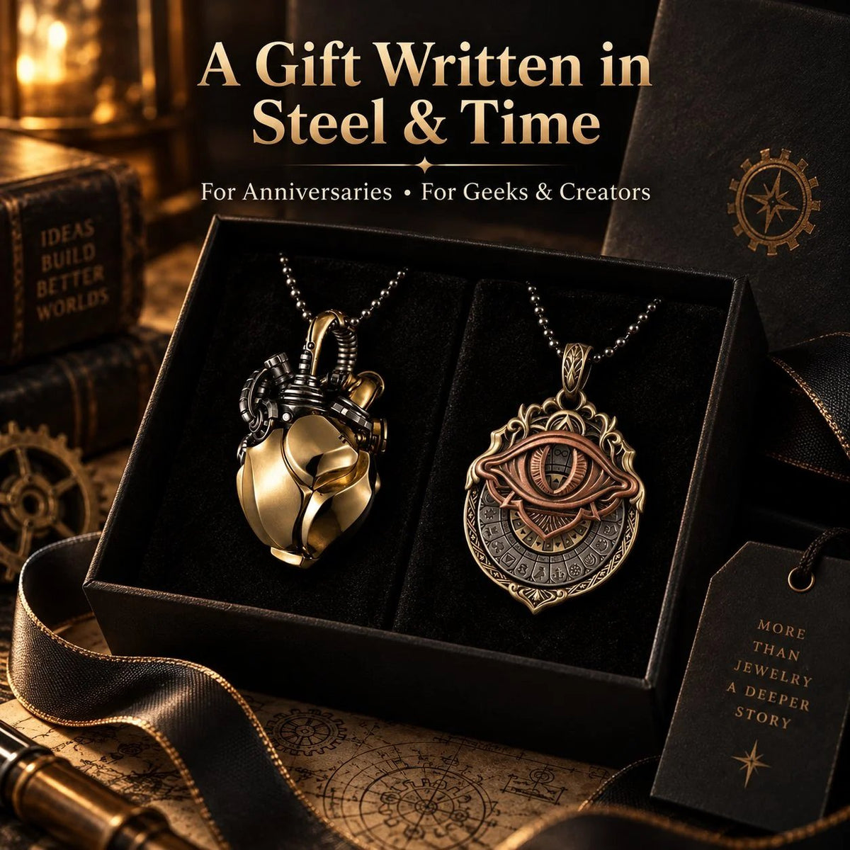 Eye of Time Kinetic Pendant ⚙️ – Steampunk Astrolabe Necklace with 60cm Chain