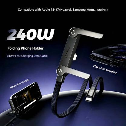 ⚡Official Authorized | MFi-Certified Cables🔥 2-in-1 Invisible Holder Charger Cable - 240W Fast Charging Cord with Built-In Phone Stand