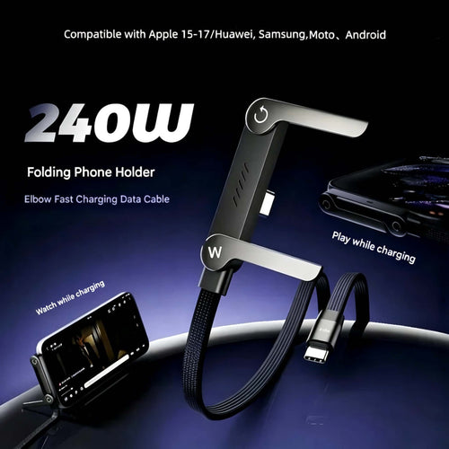 ⚡Official Authorized | MFi-Certified Cables🔥 2-in-1 Invisible Holder Charger Cable - 240W Fast Charging Cord with Built-In Phone Stand