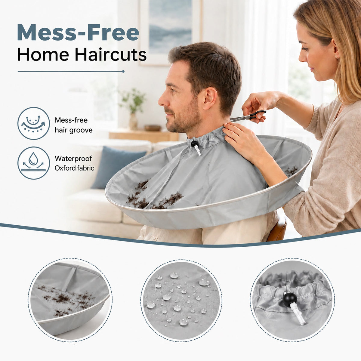 Haircutting Cape with Catcher ✂️ – Waterproof No-Mess Hair Trimming