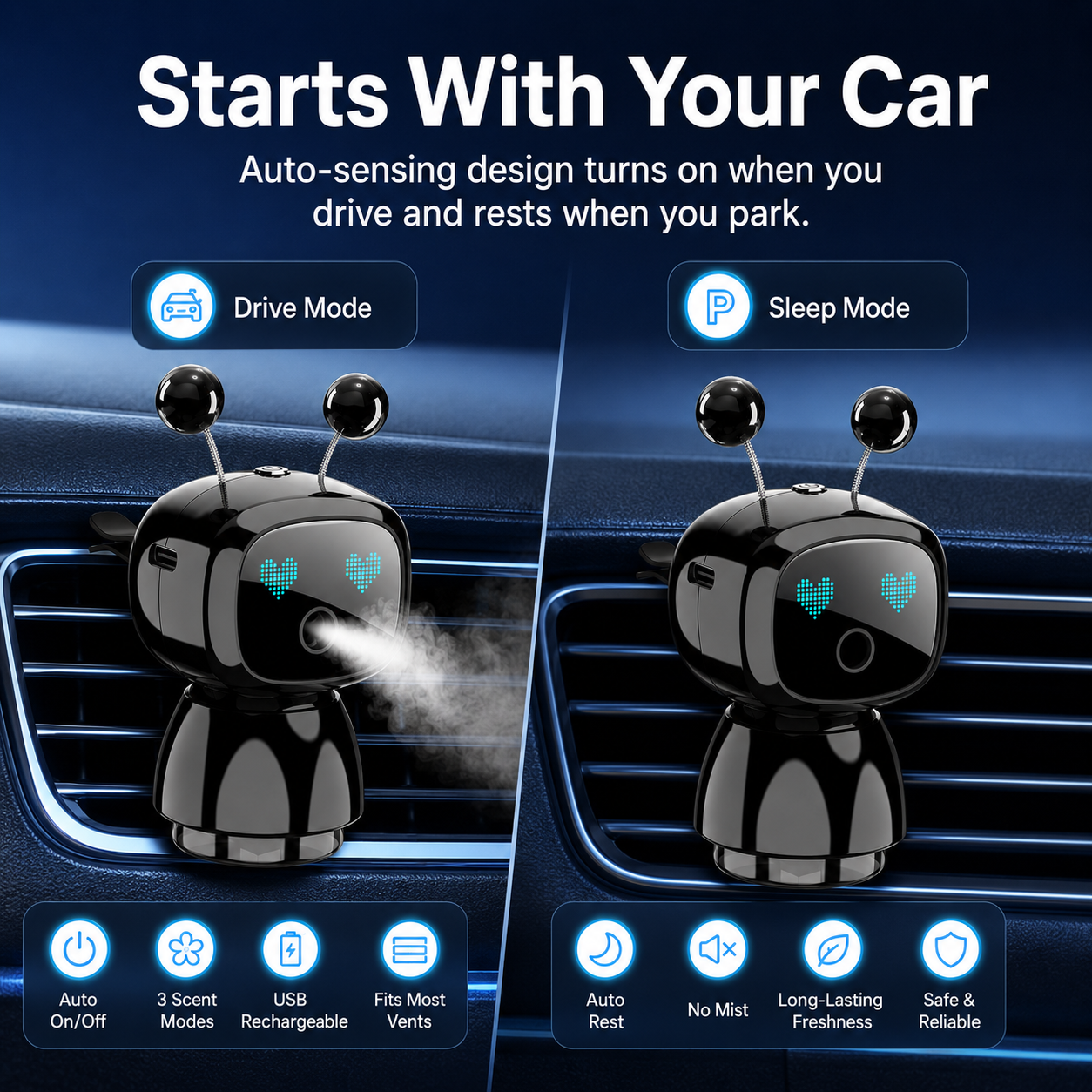 Robot diffuser automatic sensing driving and rest modes