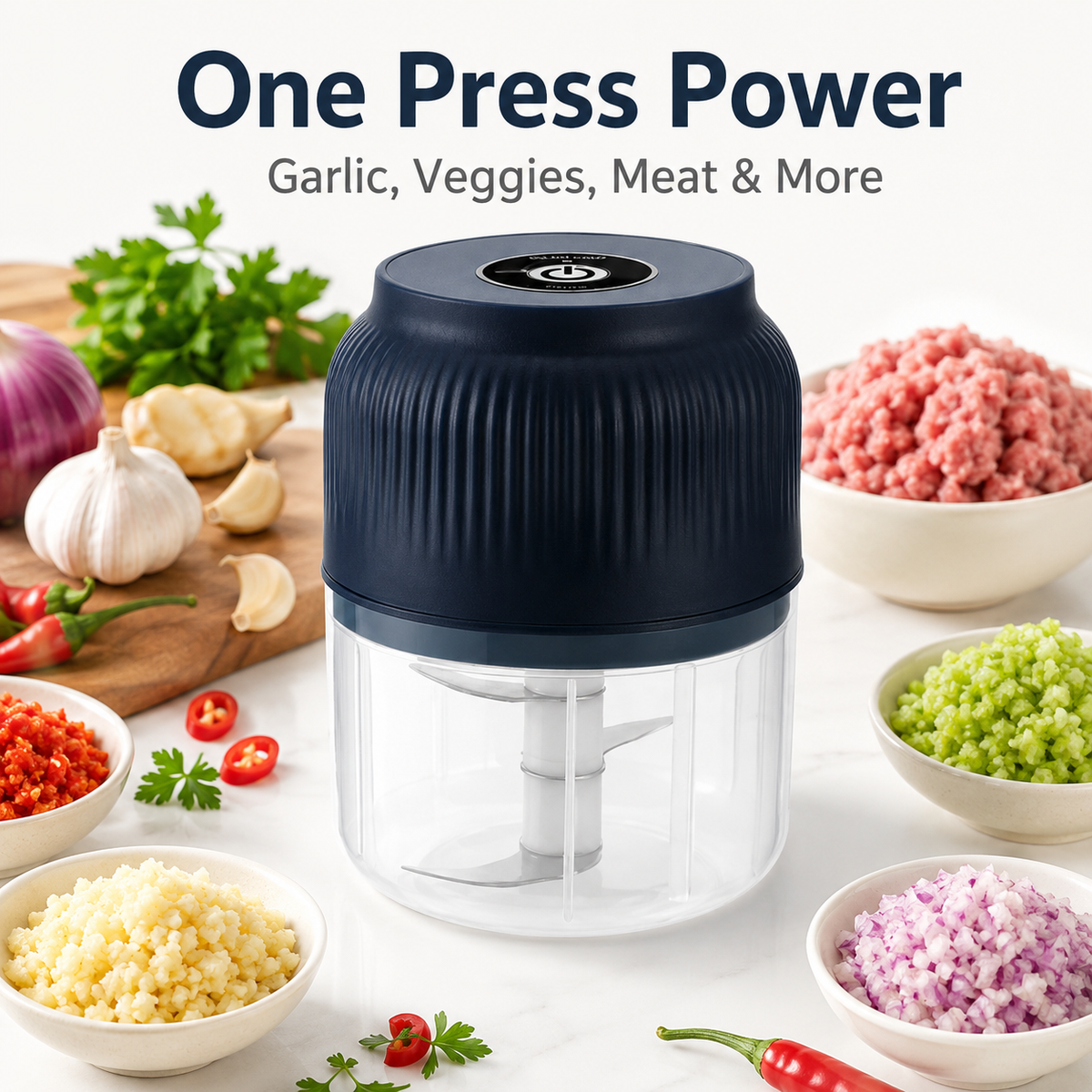 One-Touch Mini Food Chopper 🧄 – Quick Garlic & Vegetable Prep