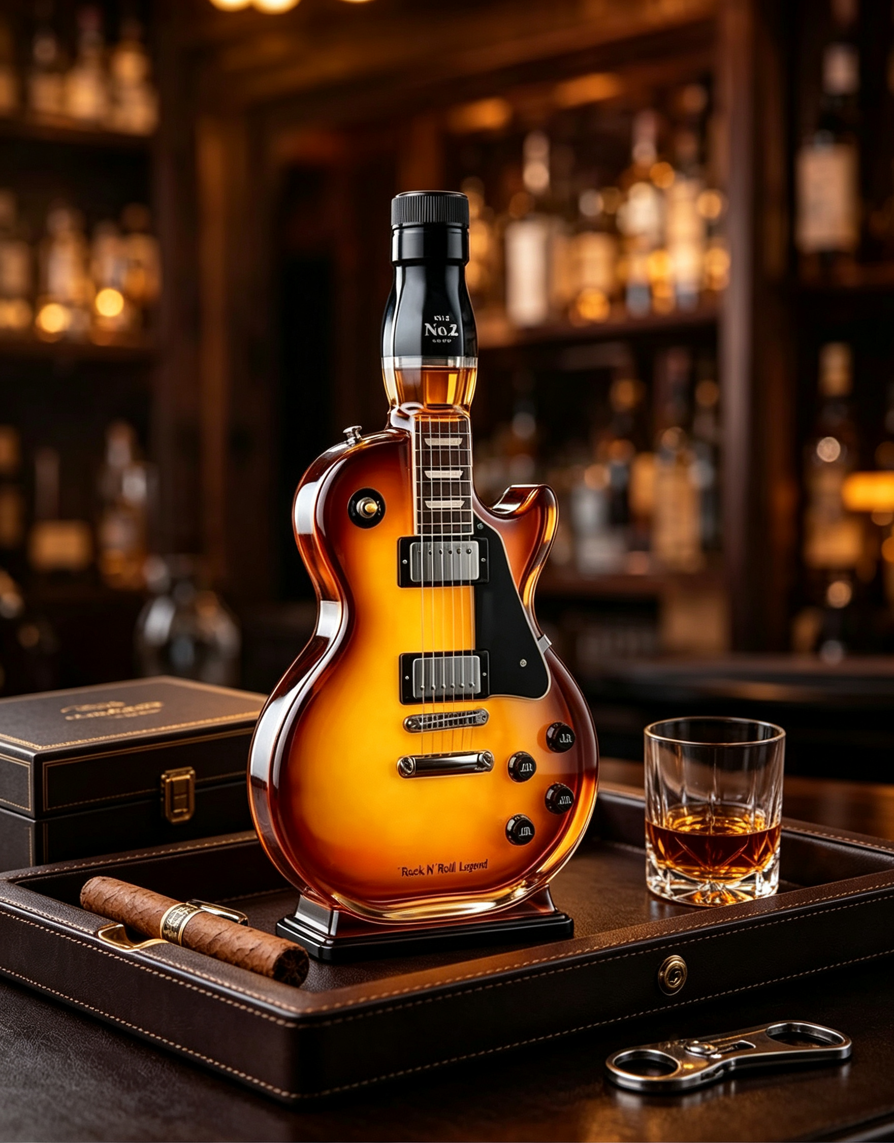 🎸 Vintage Sunburst Electric Guitar Whiskey Decanter | Rock Collectible Bar Gift
