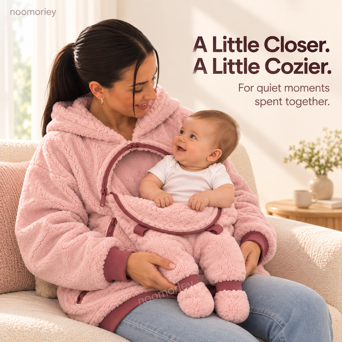 🧸🤱 Mom & Baby Plush Hoodie – Cozy Hands-Free Warmth for Cuddly Days