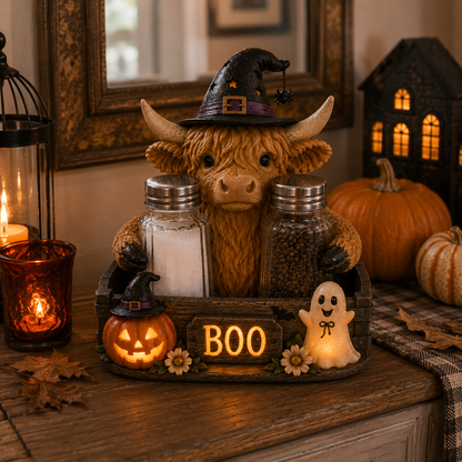 Lighted Halloween Salt & Pepper Shaker Holder Set