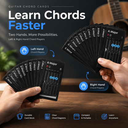 🎸 Master Chords Fast: 15 Guitar Learning Cards for Left and Right-Handed Beginners ✨